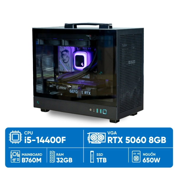 PC M5 i5-5060 (i5-14400F, RTX 5060 8GB, RAM DDR5 32GB, SSD 1TB, 650W, WIN11)